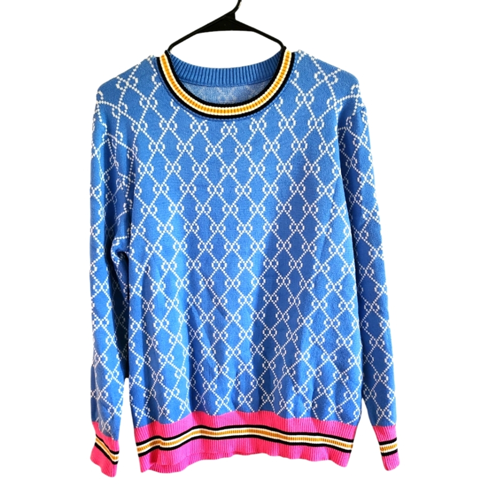 Brand: VSOLSAutumn and Winter Loose Knit Sweater Pullover Round Neck Geometric